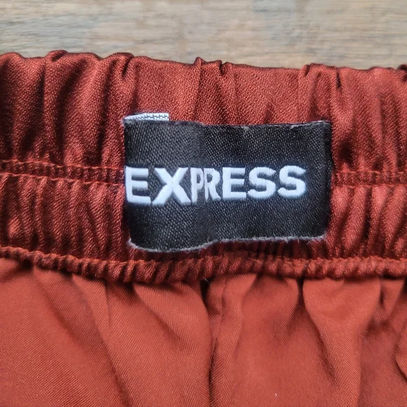 Express Rust Colored Super High Waisted Satin Feel Wide Leg Pant Large - Picture 5 of 6